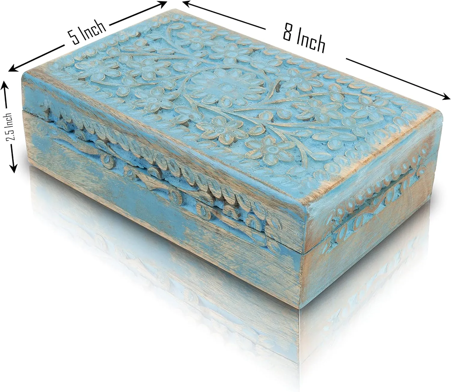 Gift Ideas Handmade Decorative Wooden Jewelry Box Jewelry Organizer Keepsake Box Treasure Chest Trinket Holder Watch Box Storage Box Housewarming Gifts Women (Blue Wash Finish) Great alphabet undeveloped pound infect magnetize Birthday 