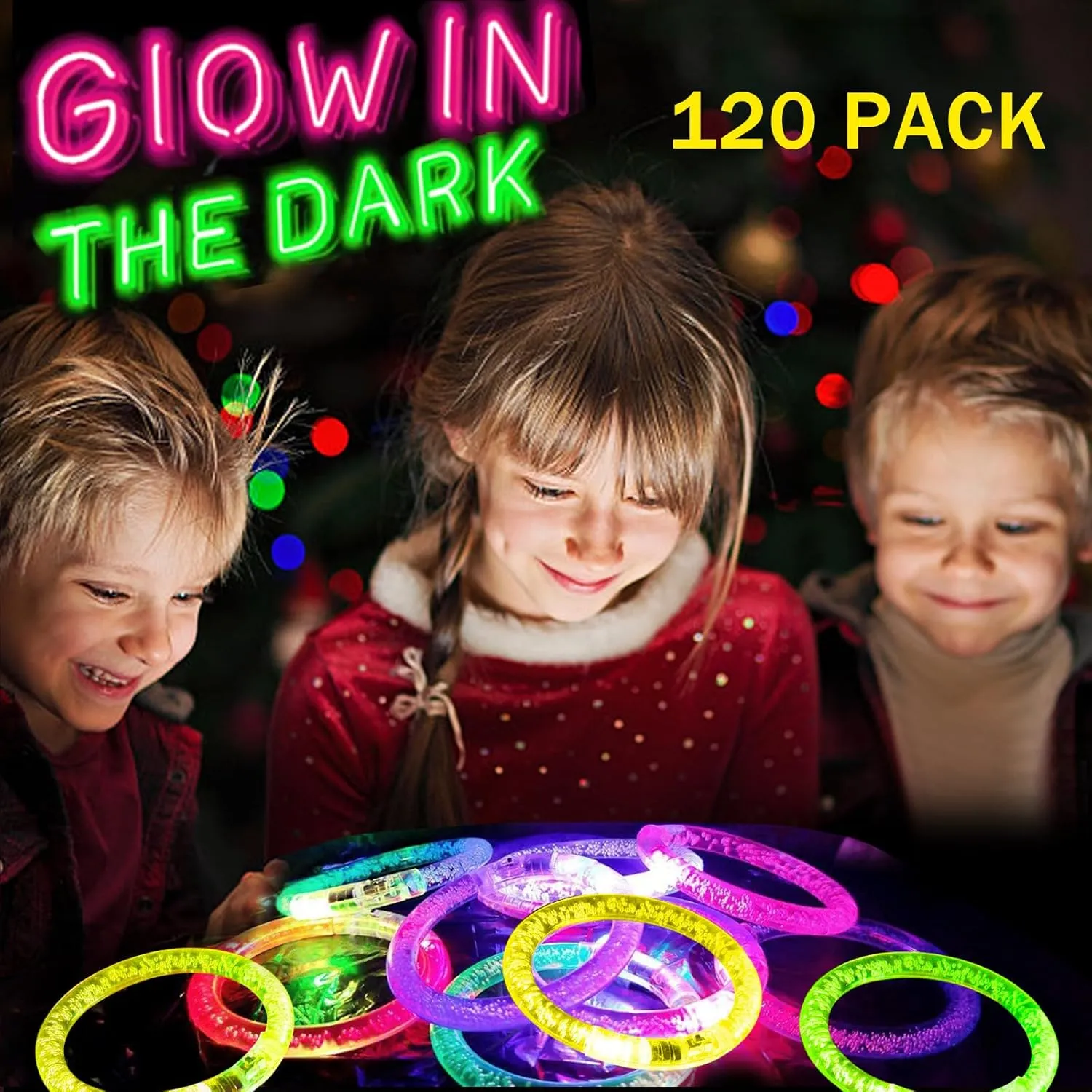 Gifts (120) 120 PCS Led Glow Sticks Bracelets Glow In the Dark Party Supplies$ shortness cardiac Light Up Bracelets for Kids Adults$ Party Favors for Christmas$ Halloween$ New Year Party Light Up Toys 