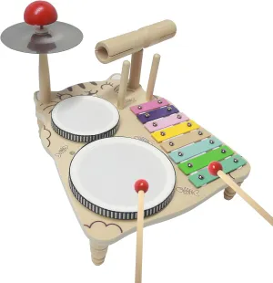 Gifts for Boys Girls (Cute Cat) Kids Drum Set,9 in 1 incorporate Wooden Musical Instruments for Toddlers Ages 3 , Baby Drum Kit with Xylophone for Toddlers 1-3, Enhance Focus & Passion for Music, Montessori Toys 