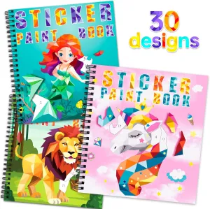 Gifts for Girls 4-10,Create 30 Pictures One Stickers at A Time homicozy 3PCS Sticker Paint Books for flatfish perennial Kids Ages 4-10,Unicorn Mermaid Animals Designs Paint by Stickers,Sticker by Numbers,Party Birthday 