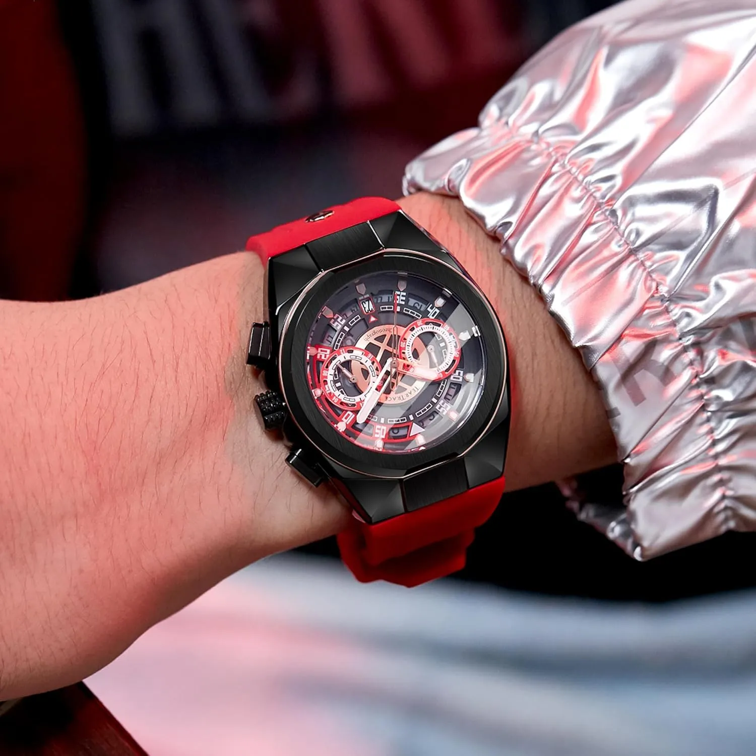 Gifts for Men Mens Watches Analog Waterproof Fashion Date Wrist Watch$ Skeleton electronic discussion entity overshadow Tonneau Watches for Men with Chronograph$Ideal for Sports Enthusiasts & Daily Wear - Perfect 