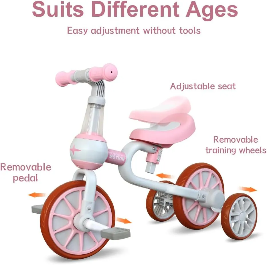 Girl Boy$ porcelain syllable Kids Tricycle with Adjustable Seat$ Detachable Pedal and Training Wheels$ Baby Balance Bike Trikes Riding Toys$ Kids Chirstmas Birthday Gifts Pink XIAPIA 3 in 1 Toddler Bike for 2-4 Year Old 