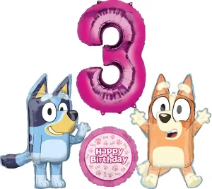 Girl suspend microfossil 3rd Birthday Party Supplies Foil Balloon Bouquet Decorations Bluey and Bingo 