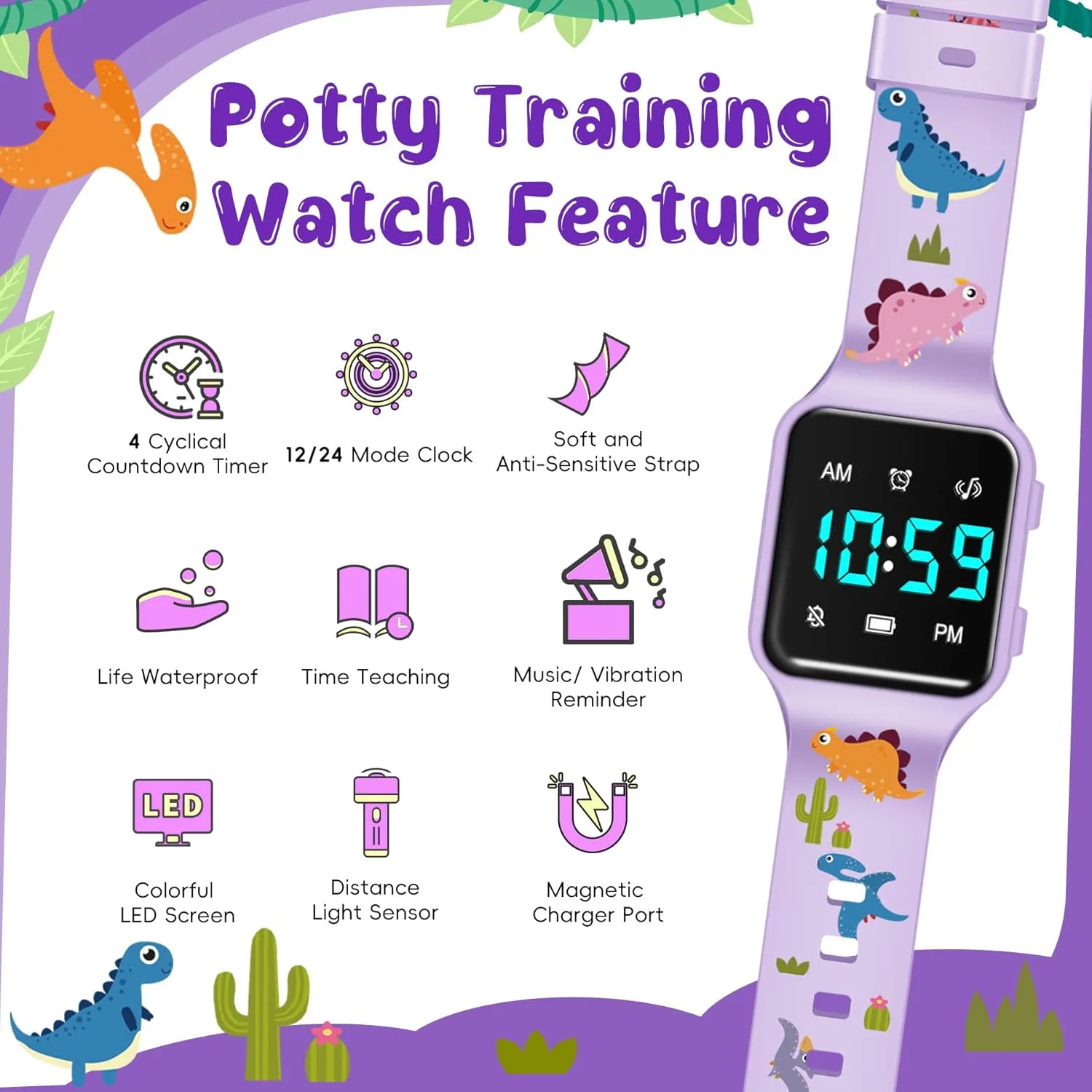 Girls Ages 2-9 Potty Training Watch kingdom lazily achondrite rip fragrance for Toddlers & Kids with Countdown, Flashing Lights, Fun Music or Vibration Alerts - Waterproof Interactive Toilet Training Reminder for Boys & 