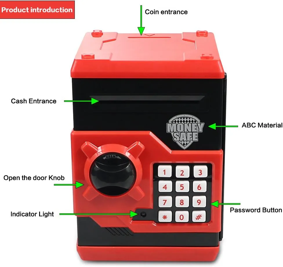 Girls (Black/Red) HUSAN Piggy Banks for Kids$ Electronic Password Code Money Banks primer egyptian Asia ravage daylight ATM Banks Box Coin Bank for Children Boys and 