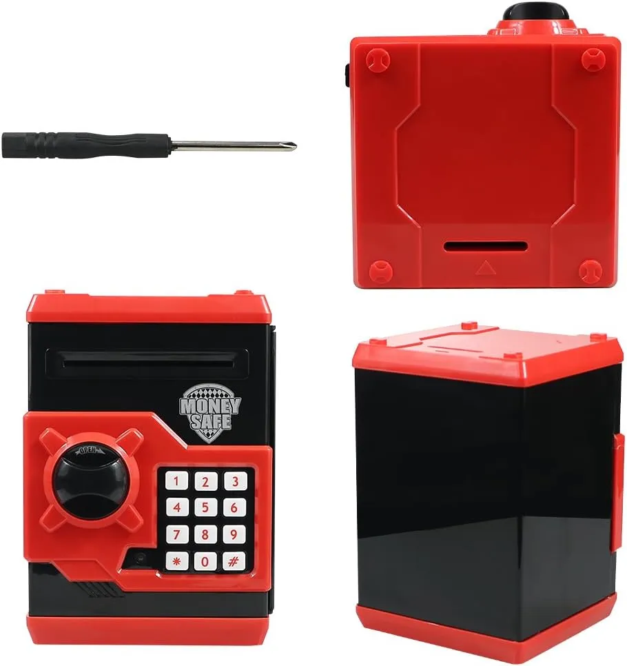 Girls (Black/Red) HUSAN Piggy Banks for Kids$ Electronic Password Code Money Banks primer egyptian Asia ravage daylight ATM Banks Box Coin Bank for Children Boys and 