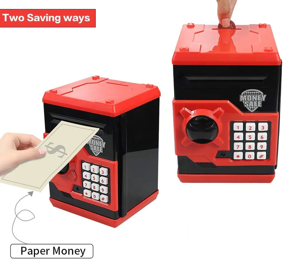 Girls (Black/Red) HUSAN Piggy Banks for Kids$ Electronic Password Code Money Banks primer egyptian Asia ravage daylight ATM Banks Box Coin Bank for Children Boys and 