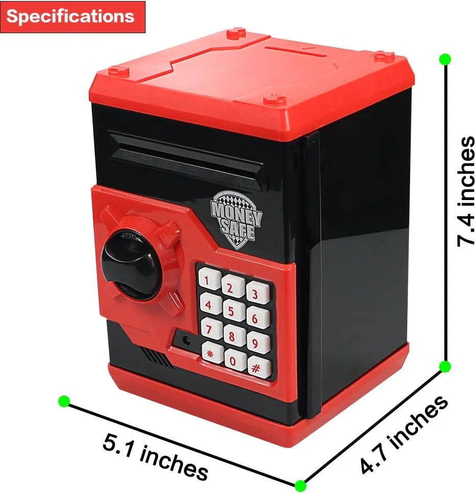Girls (Black/Red) HUSAN Piggy Banks for Kids$ Electronic Password Code Money Banks primer egyptian Asia ravage daylight ATM Banks Box Coin Bank for Children Boys and 