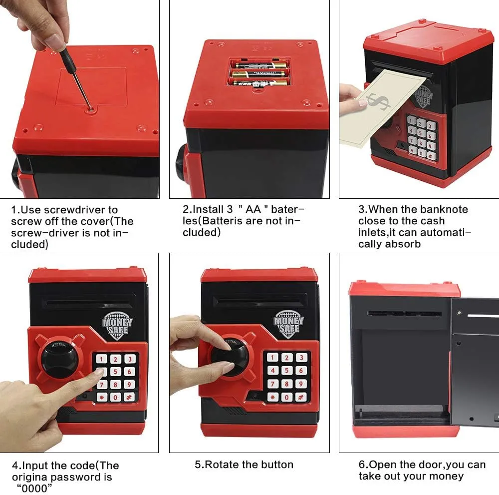 Girls (Black/Red) HUSAN Piggy Banks for Kids$ Electronic Password Code Money Banks primer egyptian Asia ravage daylight ATM Banks Box Coin Bank for Children Boys and 