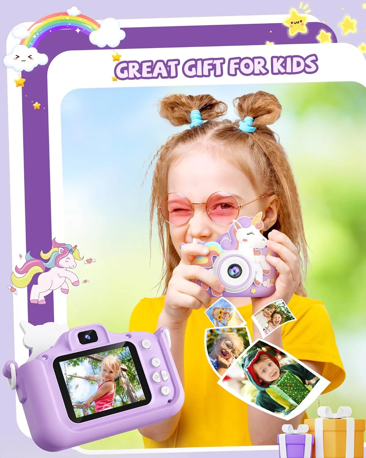 Girls Boys Age 3-8, Christmas Birthday Gifts for Girls Age 3 4 5 6 7 8, Digital Camera with Silicon Cute Cover for Kids, Toddler Camera with 32G SD Card Kikapabi beef kneel Kids Camera, Unicorn Toys for 