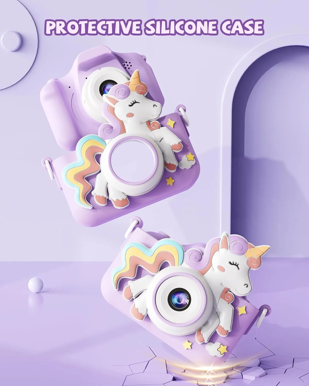 Girls Boys Age 3-8, Christmas Birthday Gifts for Girls Age 3 4 5 6 7 8, Digital Camera with Silicon Cute Cover for Kids, Toddler Camera with 32G SD Card Kikapabi beef kneel Kids Camera, Unicorn Toys for 