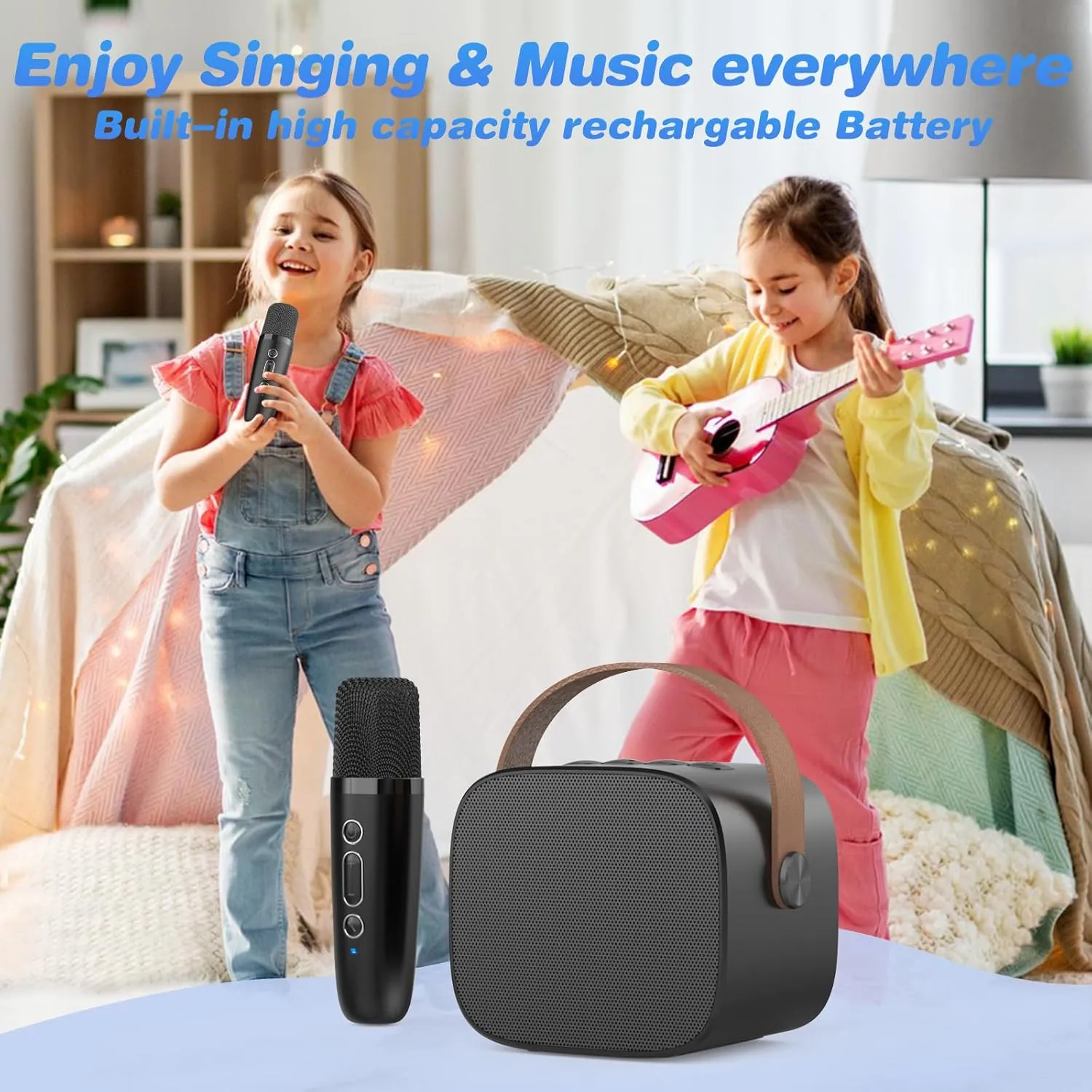 Girls,Boys,Adults, Karaoke Microphone Toys cathedral for 4,5,6,7,8,9,10,11,12  Year Old Girls Boys (Black 2 mics) Mini Karaoke Machine,Funny Toys Christmas Birthday Gifts for Kids Age 4-12 