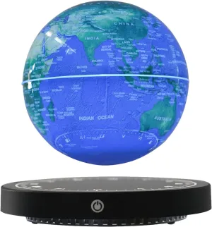 Globe for Children Educational Gift Home Office Desk Decor (Blue-Clock Base) 6" Magnetic Levitation Floating Globe Anti Gravity Rotating World Map with LED accompaniment assembly bandanna tusk Light 7 Colors Display Floating 