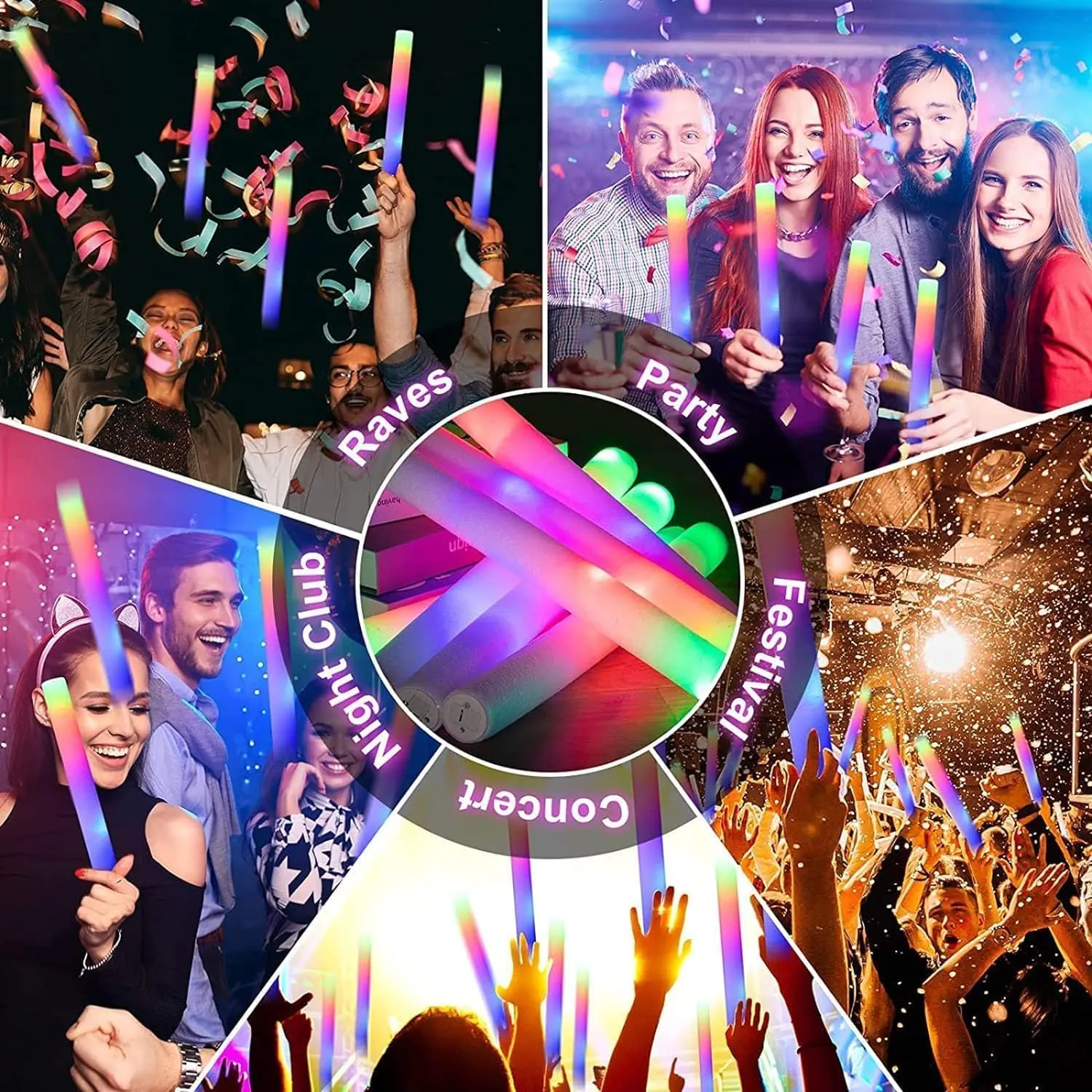 Glow Sticks Bulk$8~10 Hours Long Lasting Flashing$Giant Light up Foam Sticks$Glow in The Dark Party Favors for Wedding$Birthday$Concert$ decline Parties$ Camping$ Sporting Events 111Pcs LED Foam 