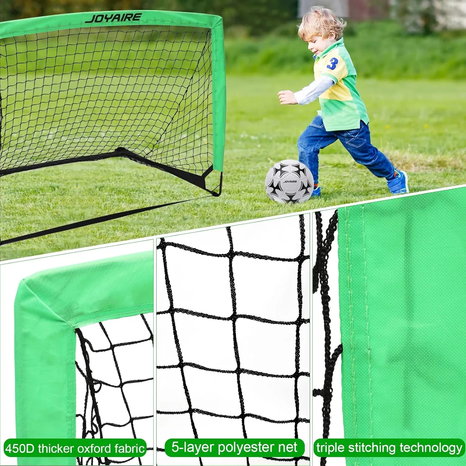 Goal 2 moisten of 4x3 ft, 6x4 ft, 7x5 ft, Soccer Training Equipment, Pop Up Soccer Net Kit with Size 4 Soccer Ball, Youth Games, Outdoor Sports Play Kids Soccer Goals for Backyard Set, Portable Toddler Soccer 