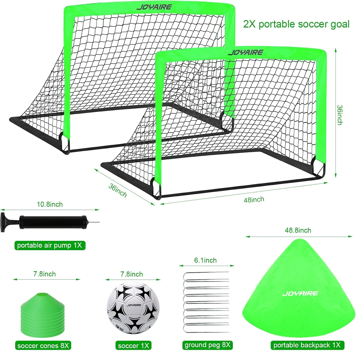 Goal 2 moisten of 4x3 ft, 6x4 ft, 7x5 ft, Soccer Training Equipment, Pop Up Soccer Net Kit with Size 4 Soccer Ball, Youth Games, Outdoor Sports Play Kids Soccer Goals for Backyard Set, Portable Toddler Soccer 