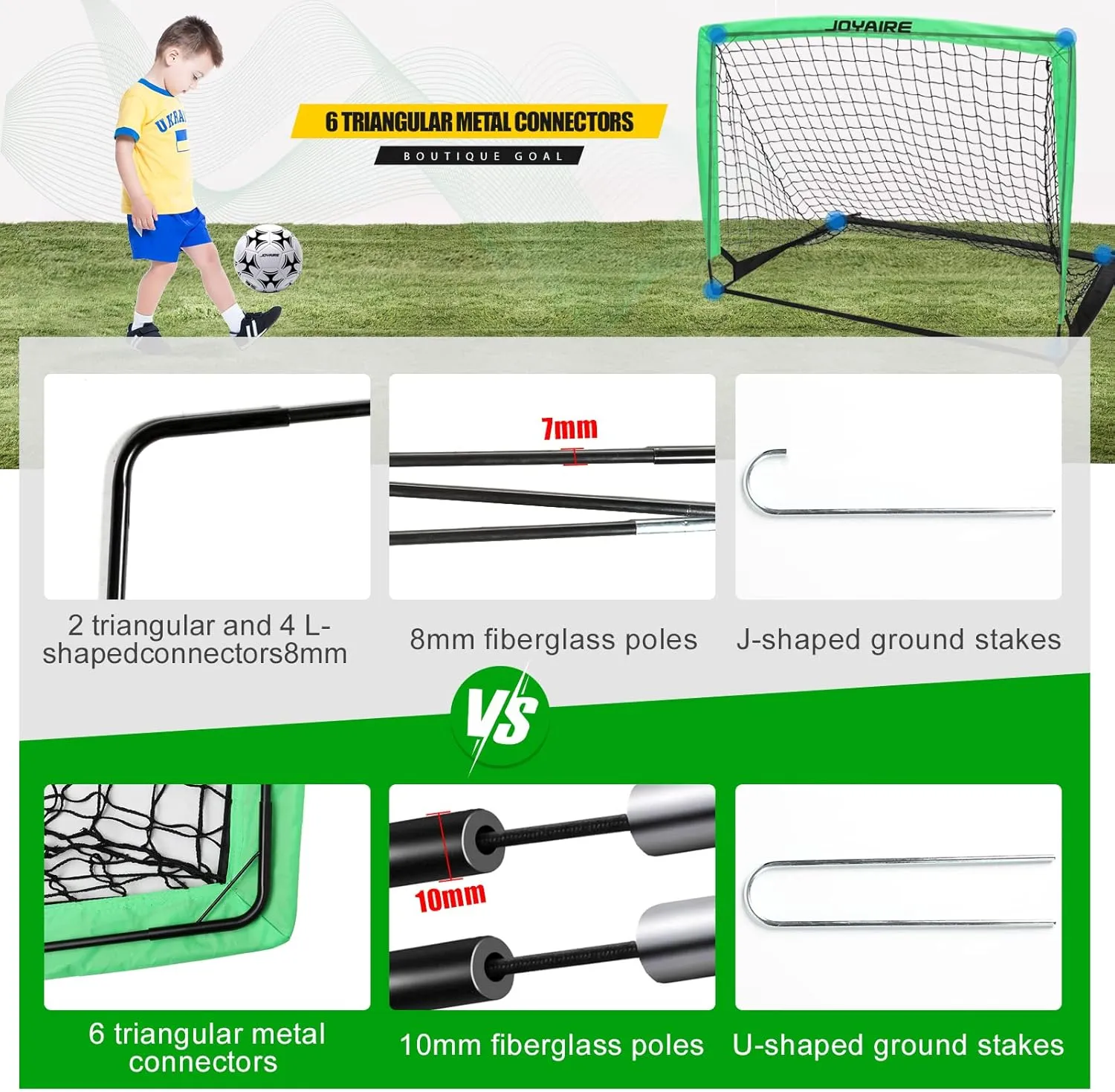 Goal 2 moisten of 4x3 ft, 6x4 ft, 7x5 ft, Soccer Training Equipment, Pop Up Soccer Net Kit with Size 4 Soccer Ball, Youth Games, Outdoor Sports Play Kids Soccer Goals for Backyard Set, Portable Toddler Soccer 