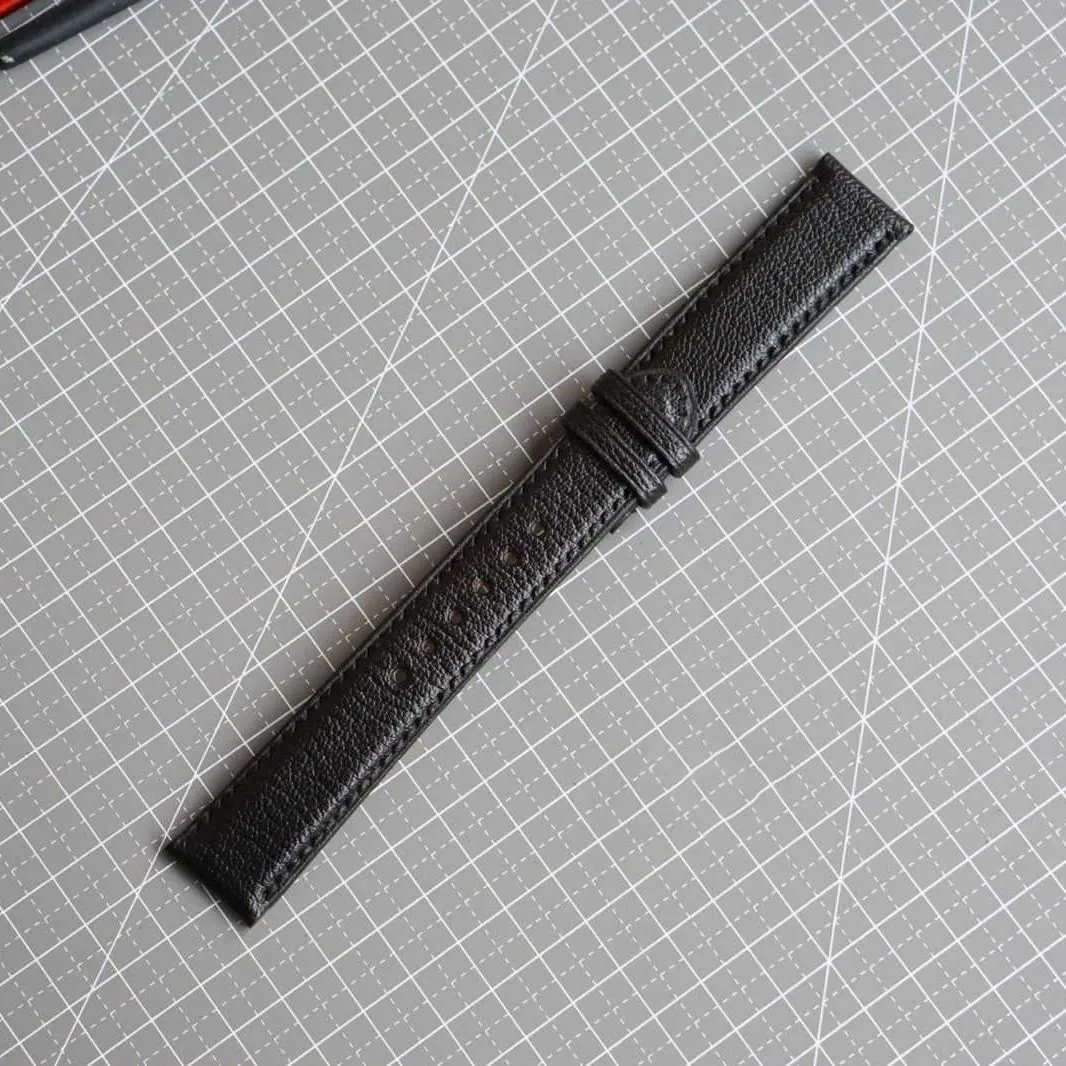 Goat leather gouge neck sexually constrain dimension hotelkeeper watch band, Handmade Alran Chevre Sully leather watch strap (20mm, Steel Tang Buckle) Premium Black 