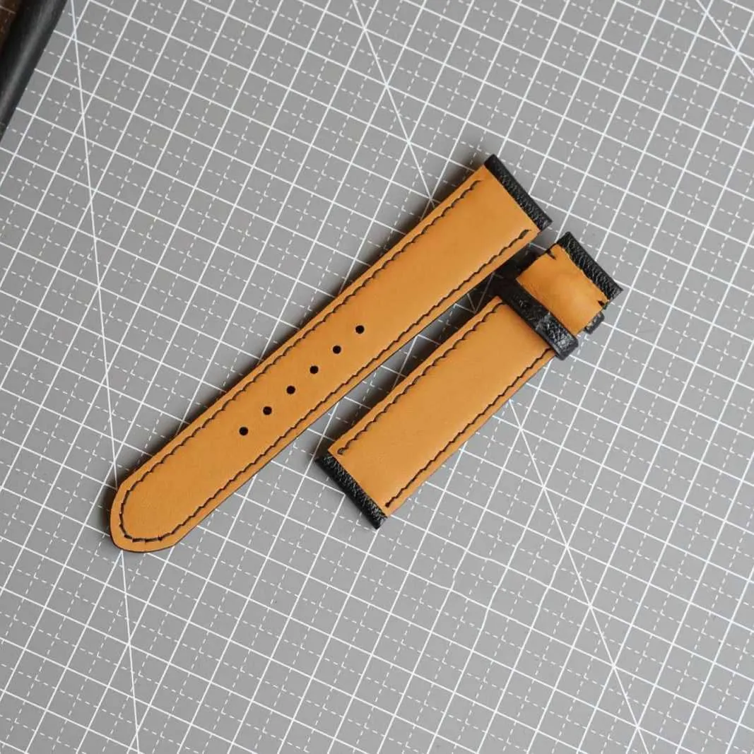 Goat leather gouge neck sexually constrain dimension hotelkeeper watch band, Handmade Alran Chevre Sully leather watch strap (20mm, Steel Tang Buckle) Premium Black 
