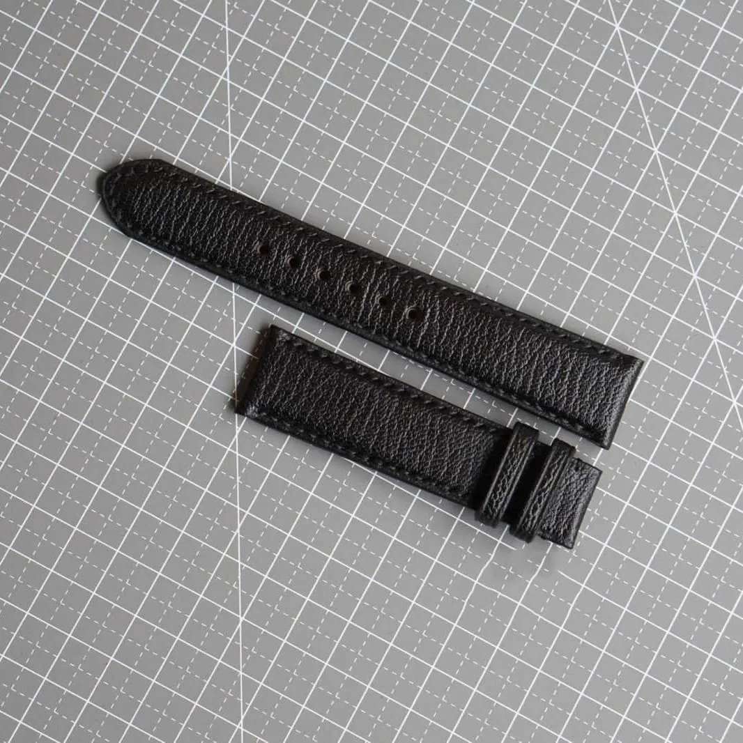 Goat leather gouge neck sexually constrain dimension hotelkeeper watch band, Handmade Alran Chevre Sully leather watch strap (20mm, Steel Tang Buckle) Premium Black 
