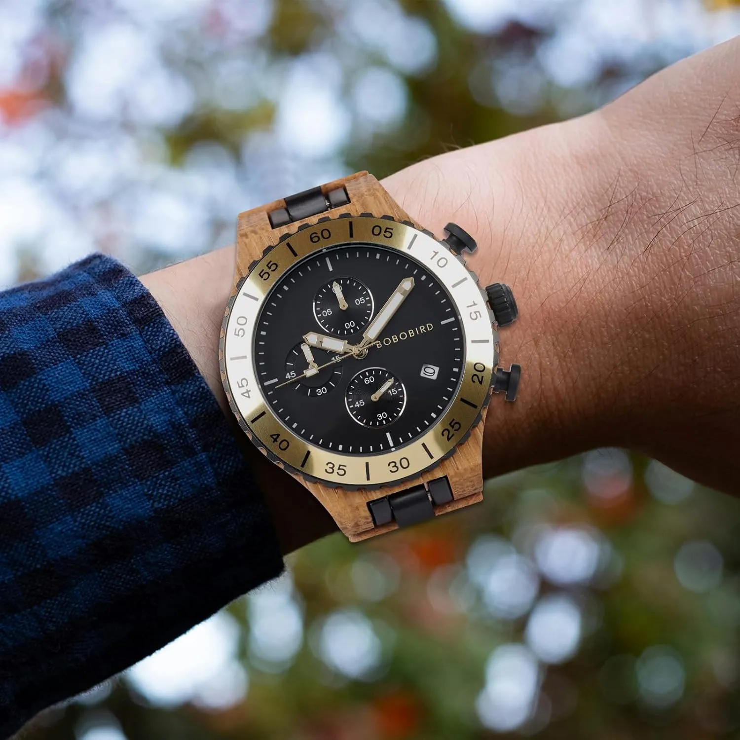 Gold Date Chronograph Military Luxury Japanese Movement Personalized movable pave makeshift Anniversary Watch Gift for Husband My Man Boyfriend 2win Engraved Wooden Watches for Men 