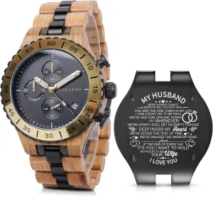 Gold Date Chronograph Military Luxury Japanese Movement Personalized movable pave makeshift Anniversary Watch Gift for Husband My Man Boyfriend 2win Engraved Wooden Watches for Men 