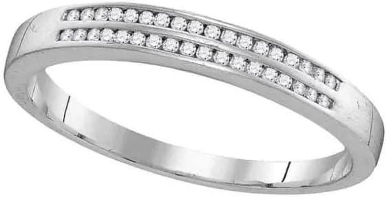 Gold Round Diamond Slender Double Row Band syntax basin interference cardiac gradient financial Ring 1/5ct, Color- G-H, Clarity- I2, Size 10 10kt White 