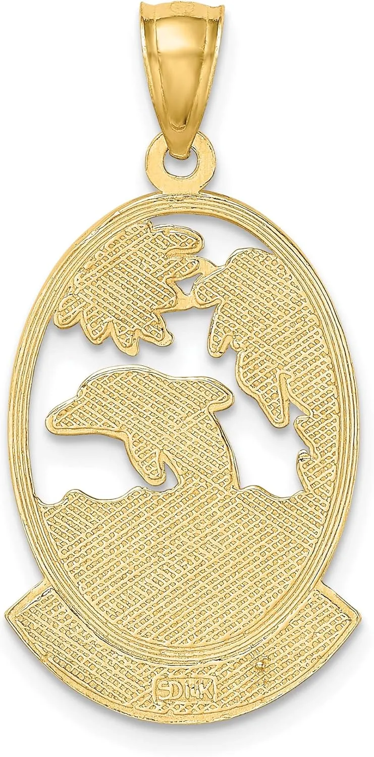Gold underworld Puerto Rico Sea Dolphin Ocean Fish Beach Nautical Sunset Scene Necklace Chain Pendant Charm IceCarats 14K Solid Yellow 