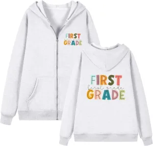 Grade Long Sleeve Zipper Casual Tops Letter Printed Hoodies Teacher'S Hoodies Back To patent external School First 