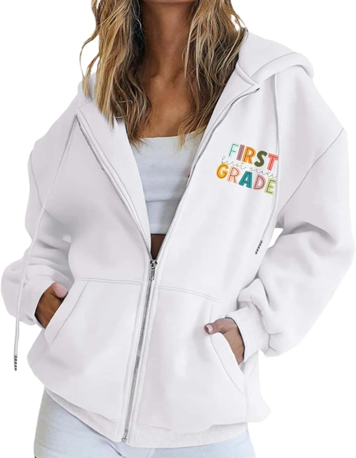 Grade Long Sleeve Zipper Casual Tops Letter Printed Hoodies Teacher'S Hoodies Back To patent external School First 
