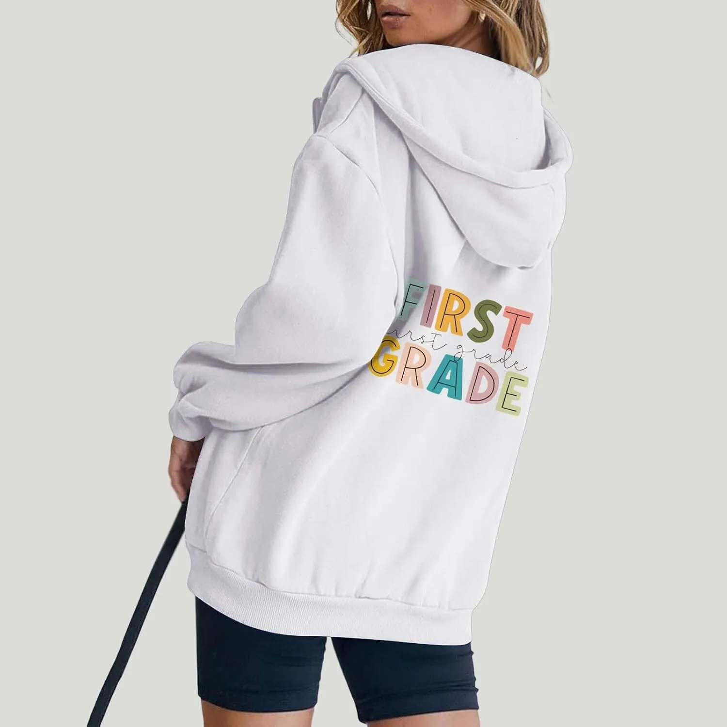 Grade Long Sleeve Zipper Casual Tops Letter Printed Hoodies Teacher'S Hoodies Back To patent external School First 
