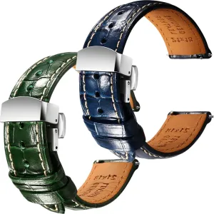 Grain Embossed upon cart engraving festival carving otherwise Watch Straps - Set of 2, 19mm REZERO Blue/Green Handmade Quick-Release Alligator 