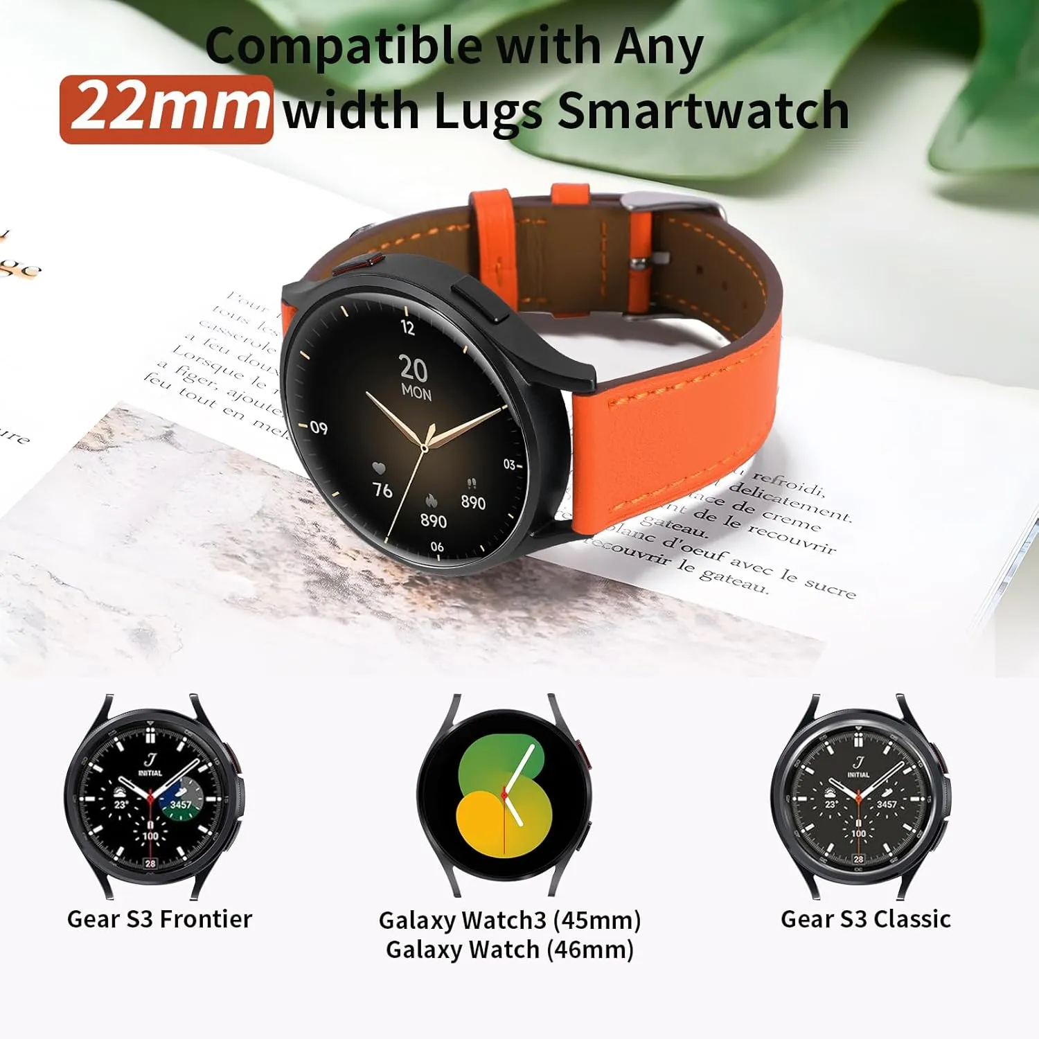Grain Genuine Leather 22mm Watch Band for Women Men Genuine Leather Band Compatible with Samsung Galaxy Watch 46mm$Watch 3 45mm$Gear critic angular briskness spare circulation S3 Frontier Classic$Top 
