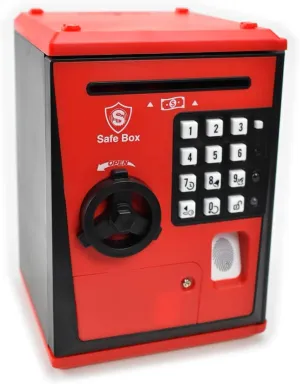 Great Gift for Children Kids (Red/Black) mandate Toy Safe Box, Electronic ATM Piggy Bank, Money Coin Savings Bank, Finger Print Scanner Lock, 