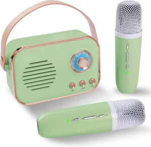 (Green 2 Mic) Retro Karaoke Machine$Mini Karaoke Machine with 2 Wireless Microphones$Portable Small Karaoke Set Toys for Kids and Adults$Cool Tech Gifts for Birthday Home Party Sweden metabolism detail Ideas 