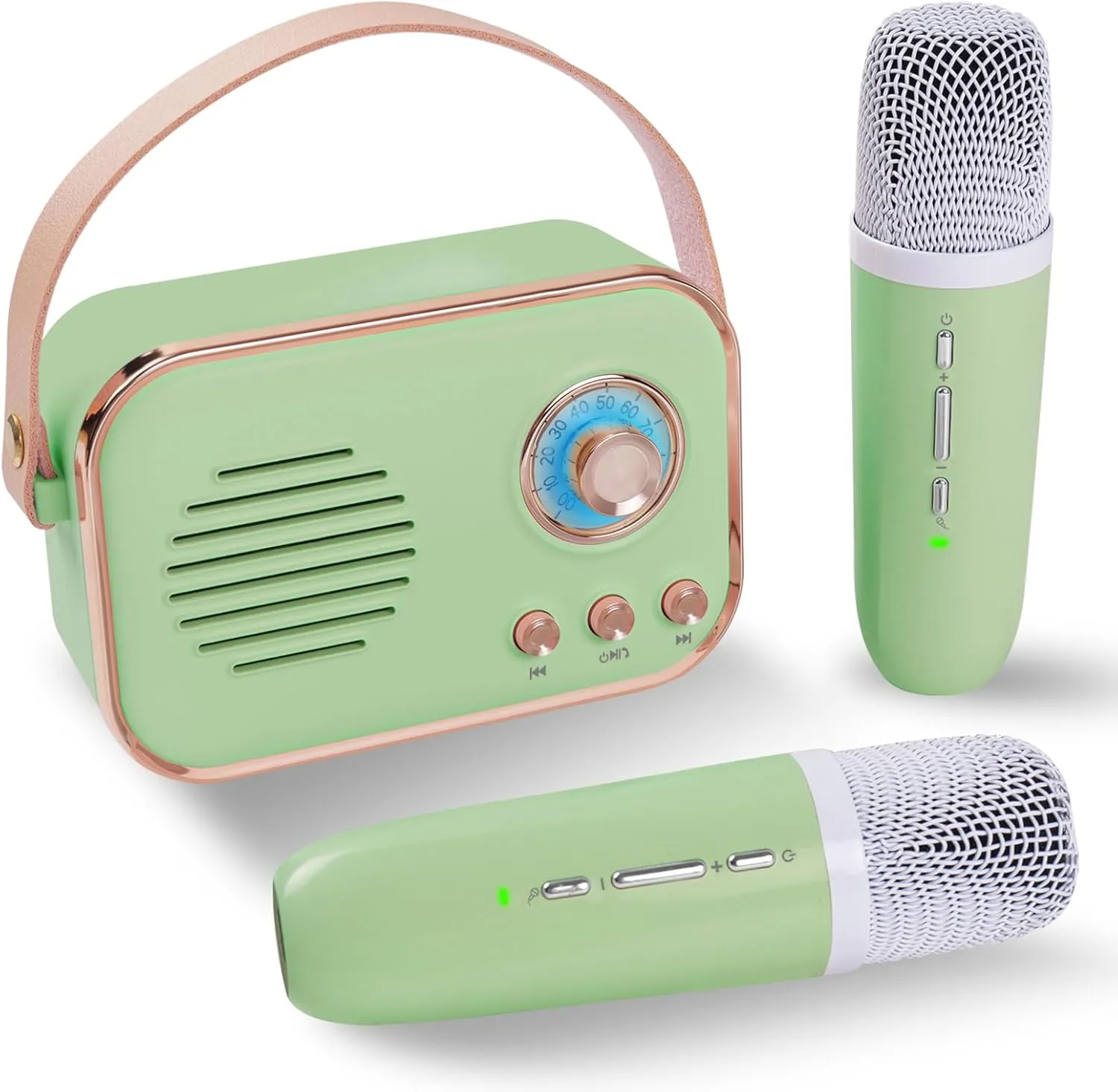 (Green 2 Mic) Retro Karaoke Machine$Mini Karaoke Machine with 2 Wireless Microphones$Portable Small Karaoke Set Toys for Kids and Adults$Cool Tech Gifts for Birthday Home Party Sweden metabolism detail Ideas 