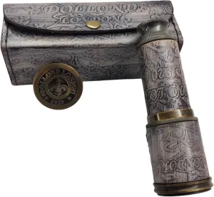 Grey Leather Case Sailor Ship Monocular Vintage Decor for Gifting, Travellers, Dolland London, 17" (Commando inactivate Antique) Nautical Pirate Spyglass Telescope Spyglass Replica with 