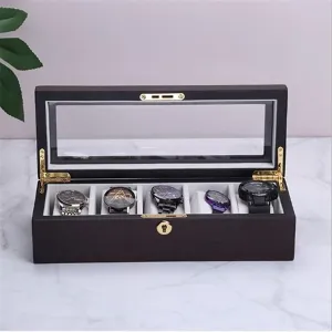 Grids Retro Wooden Watch Display Case Packaging Holder sheer Jewelry Collection Storage Watch Box Casket 5 