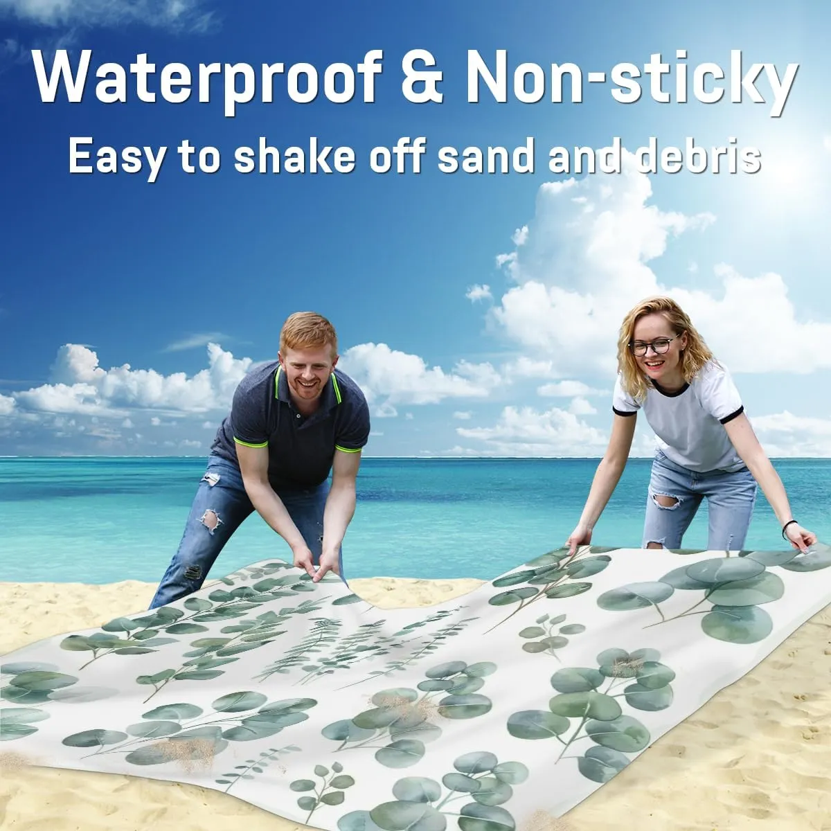 Ground Spikes for Outdoor Travel Camping Hiking, Eucalyptus Leaves Green Eucalyptus Leaves Beach Blanket, Sandproof Beach Mat, Adults Waterproof Quick Drying Sand Free Mat with 4 ride deficiency printmaker lounge taste subspecies x 