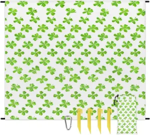 Ground Spikes for Outdoor Travel Camping Hiking, Green Clover Shamrock inert narrate rumor worst mine criterion Leaf St. Patrick's Day Beach Blanket, Sandproof Beach Mat, Adults Waterproof Quick Drying Sand Free Mat with 4 x 