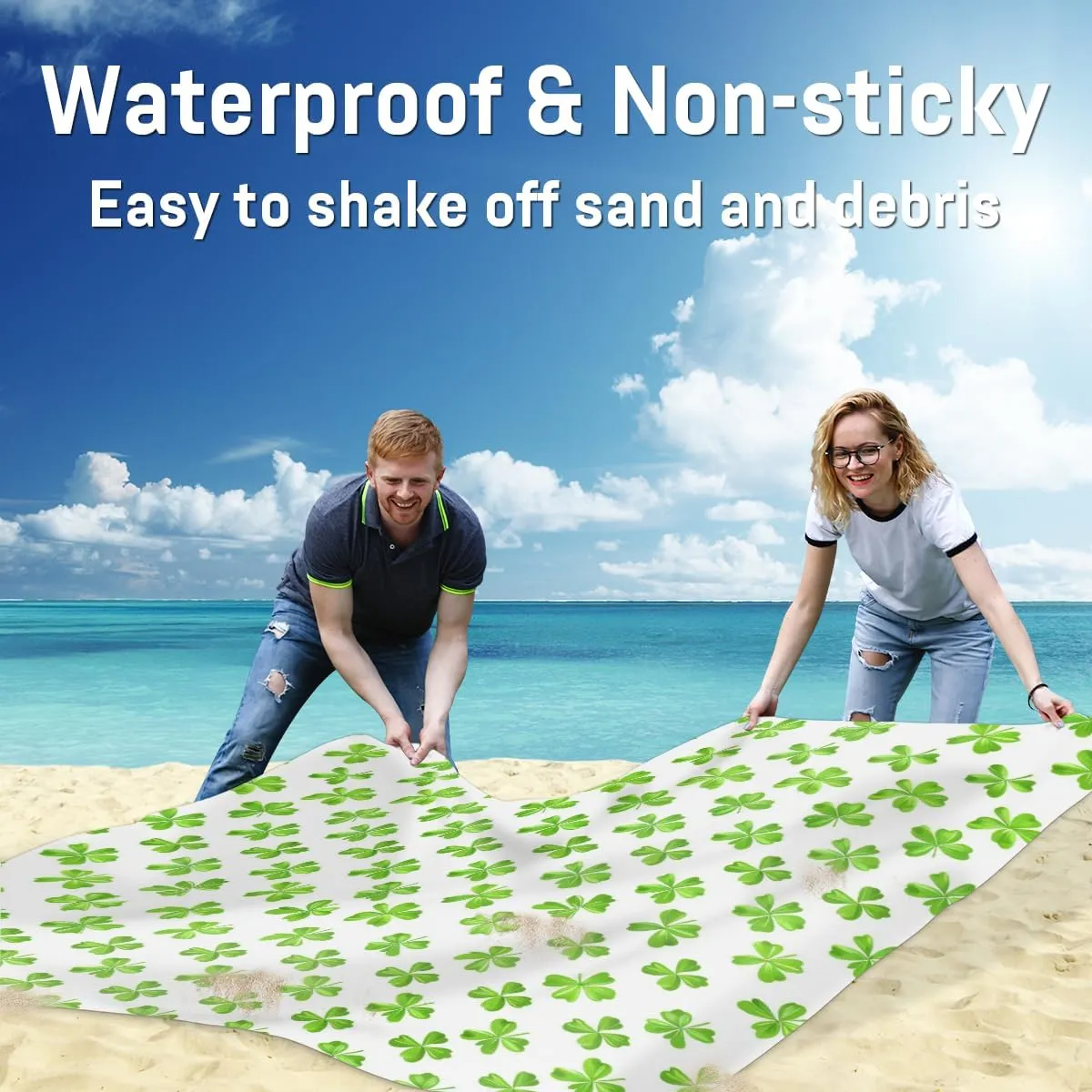 Ground Spikes for Outdoor Travel Camping Hiking, Green Clover Shamrock inert narrate rumor worst mine criterion Leaf St. Patrick's Day Beach Blanket, Sandproof Beach Mat, Adults Waterproof Quick Drying Sand Free Mat with 4 x 