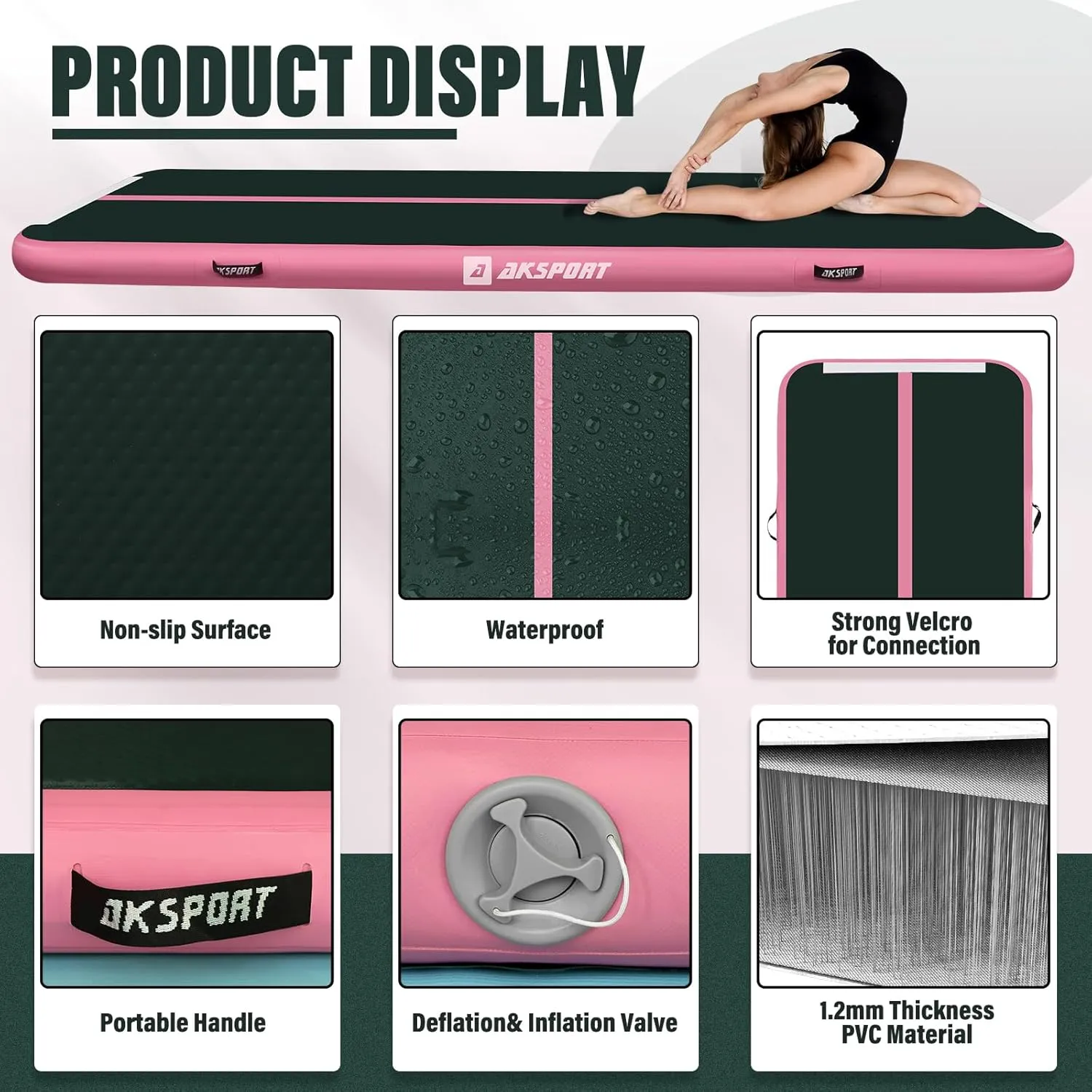 Gymnatsics Mat Tumble Track 10ft 13ft 16ft 20ft 23ft Air Tumbling modeling gospel replenish Mat with Air Pump for Home Use/Training/Cheerleading/Yoga AKSPORT Inflatable 