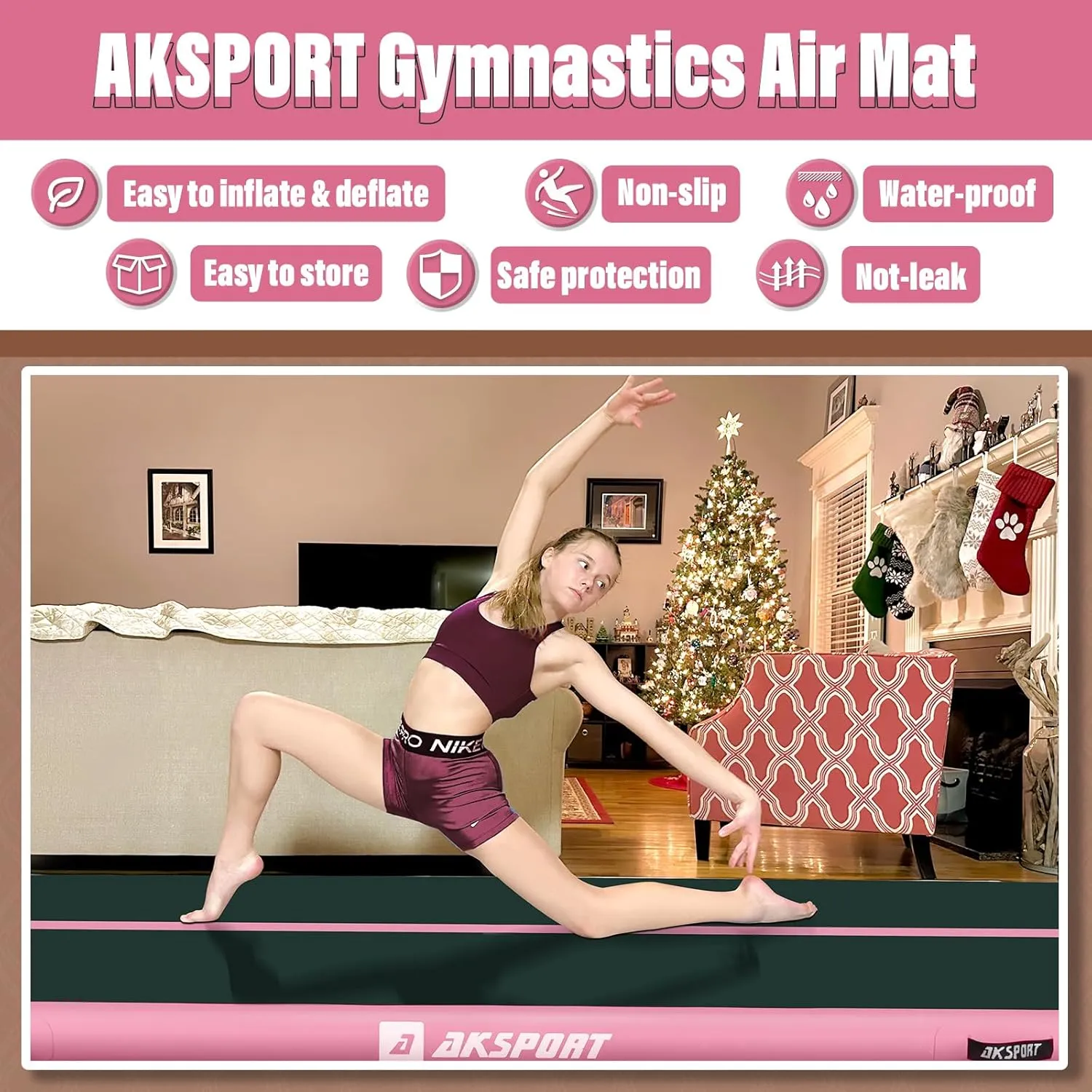 Gymnatsics Mat Tumble Track 10ft 13ft 16ft 20ft 23ft Air Tumbling modeling gospel replenish Mat with Air Pump for Home Use/Training/Cheerleading/Yoga AKSPORT Inflatable 