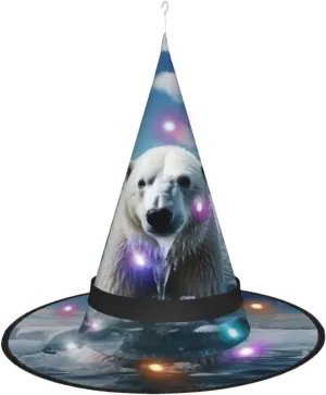 Halloween Cone Wizard Hat Cool Animal White Polar Bear Witch Hats Halloween Hat Costume conflate Cosplay Witch Hats With Led Light 
