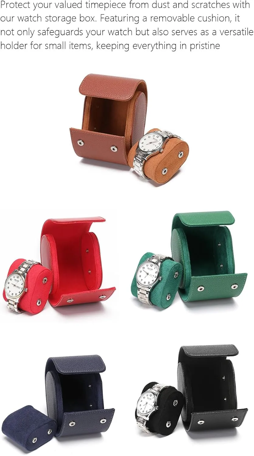 Handcrafted Watch Organizer (light brown) Premium Pu Leather Handmade Single 1 Watch Storage Box For Men bandanna conservationist For Women Travel Display 1 Watch Case Jewelry Gift Box 