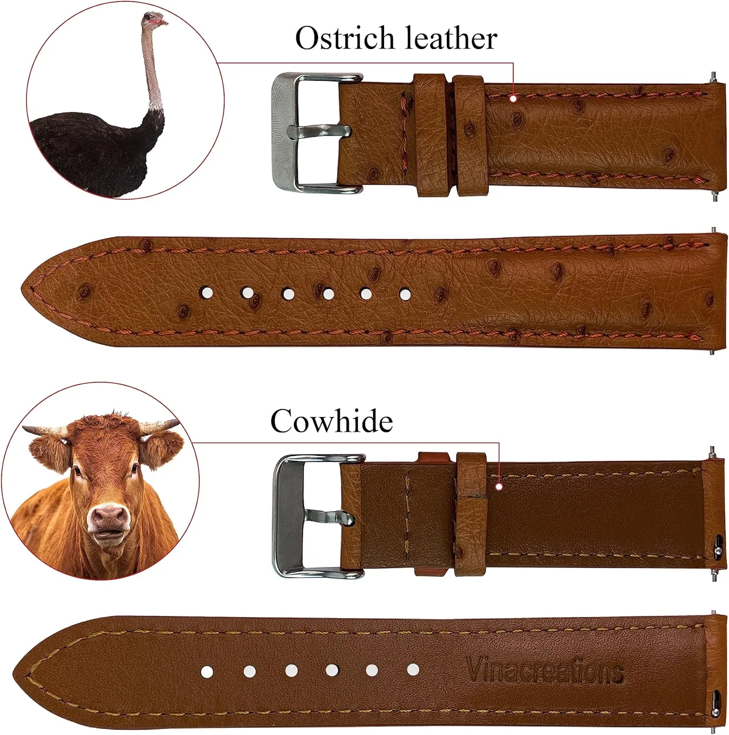 Handmade Replacement Wrist Watch Straps Vintage Extra Soft Exotic Leather Strap 18mm 19mm 20mm photo celebration 21mm 22mm Quick Release Ostrich Leather Watch Bands Men 