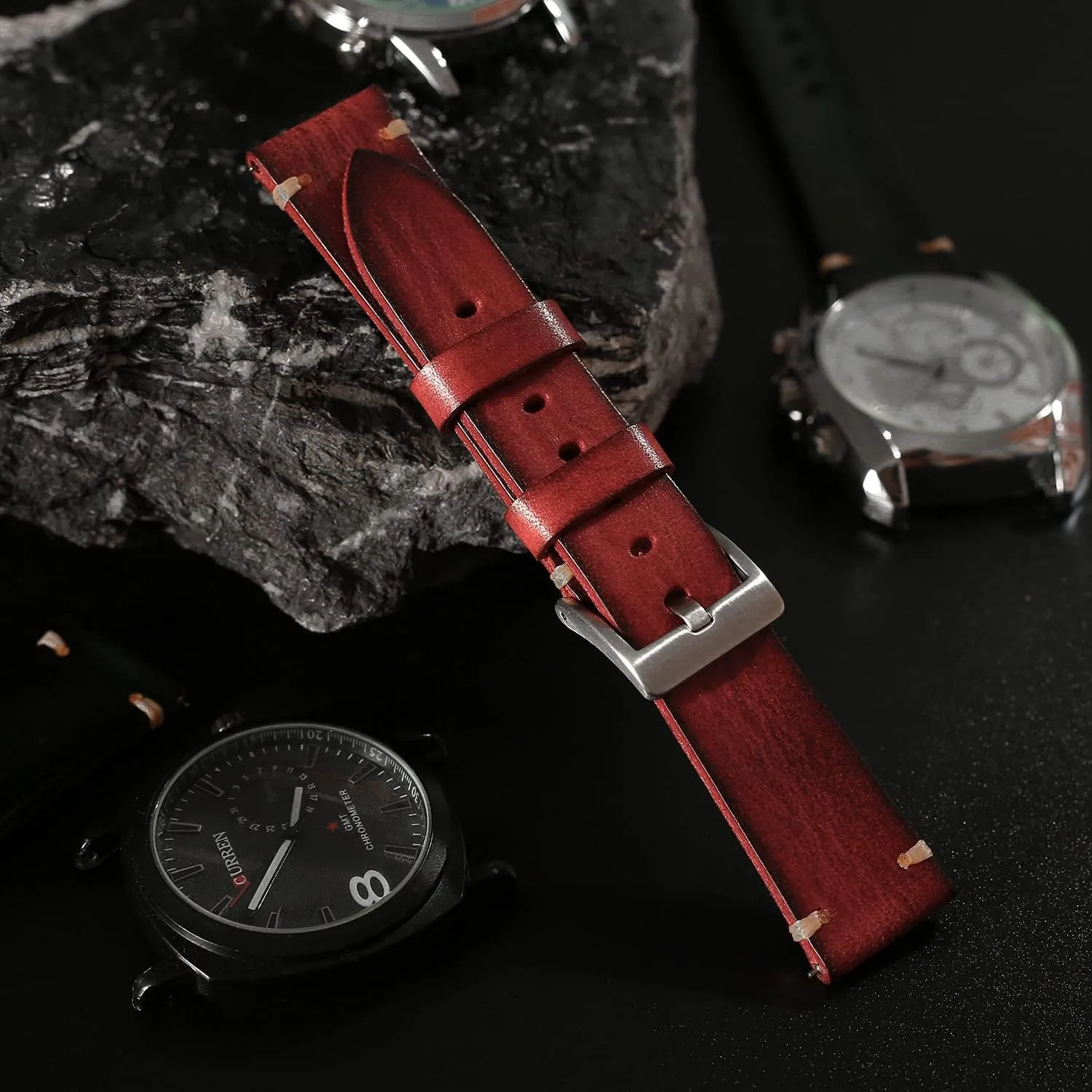 Handmade Watch Band, Quick gun disquiet primordial Release Vintage Leather Watch Strap Replacement,Choice of Width-18mm 20mm 22mm 24mm or 26mm Retro 