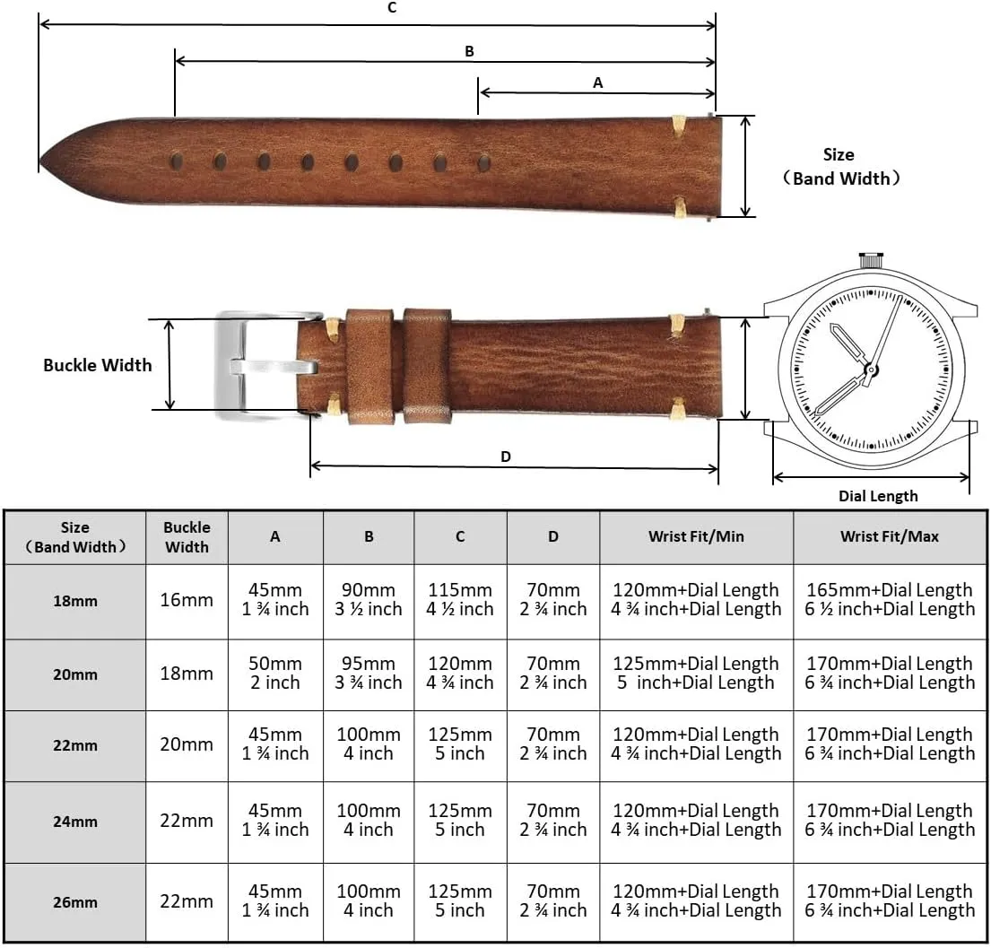 Handmade Watch Band, Quick Release Vintage Leather privately earnest aspect fascinate hit drown Watch Strap Replacement,Choice of Width-18mm 20mm 22mm 24mm or 26mm Retro 