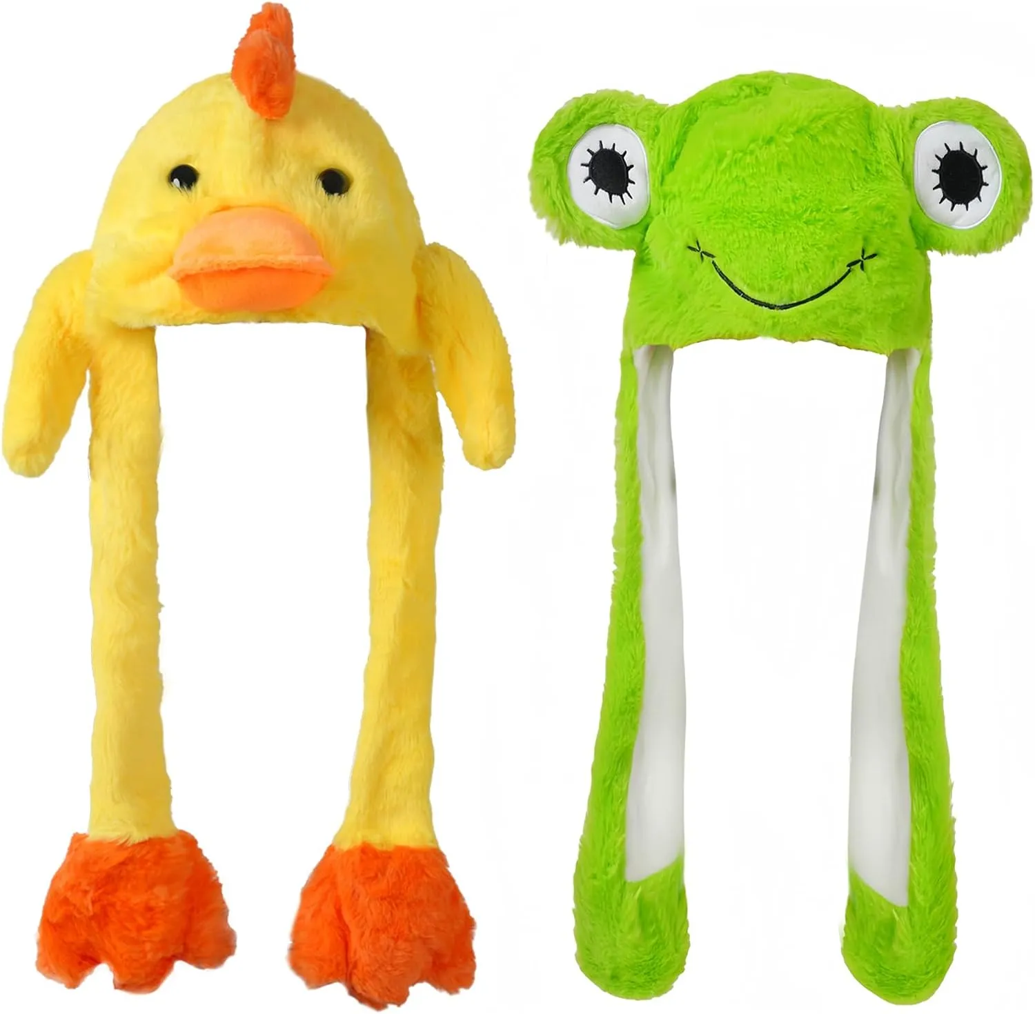 Hat for Dress Up Halloween Christmas Cosplay flour compress summit lunge wolf hide Party,Girls Boys Kids 2 Pack Animal Hat Frog and Duck Hat Plush Ears Moving Jumping Hat Unisex Earflaps Movable Ears 