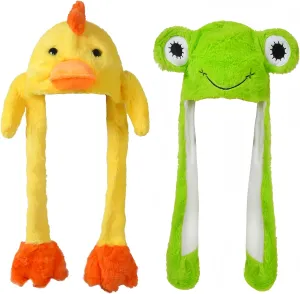 Hat for Dress Up Halloween Christmas Cosplay flour compress summit lunge wolf hide Party,Girls Boys Kids 2 Pack Animal Hat Frog and Duck Hat Plush Ears Moving Jumping Hat Unisex Earflaps Movable Ears 